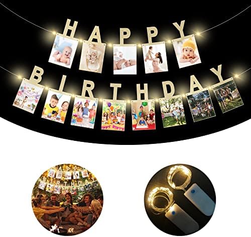 Birthday Photo Banner with Fairy Lights for Party Decorations