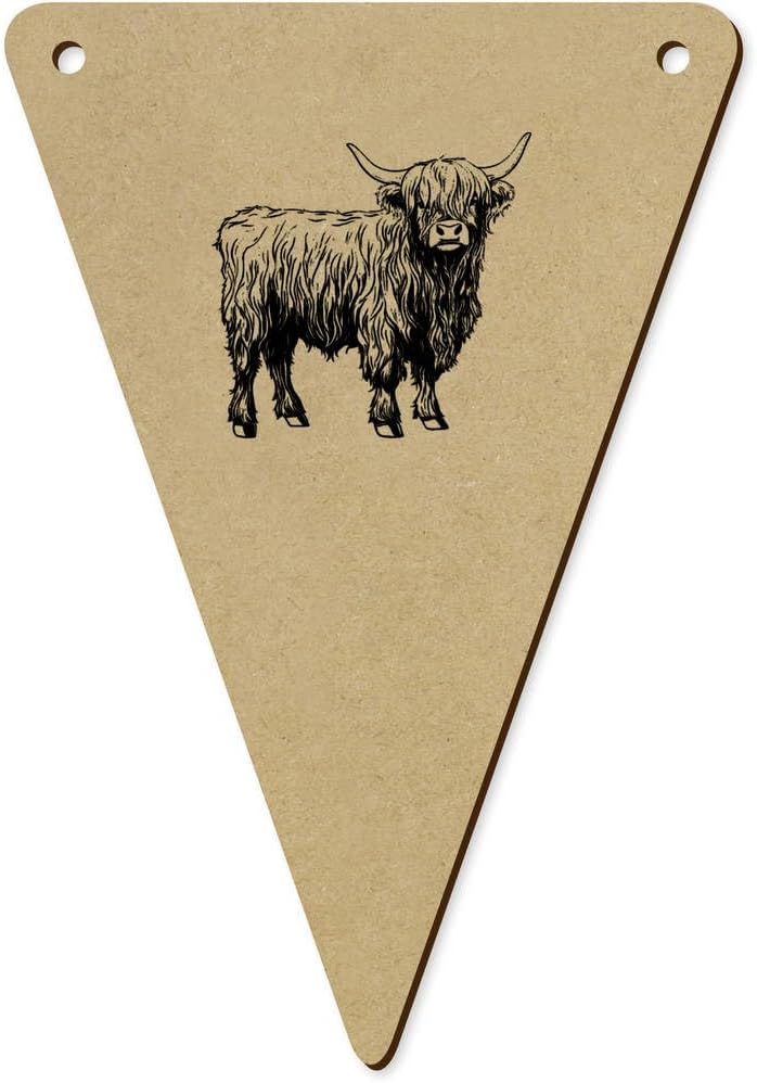 Azeeda 5pcs Highland Cow Standing Wooden Bunting Flags
