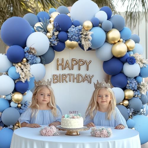 Dusty Blue and Gold Balloons Arch Kit
