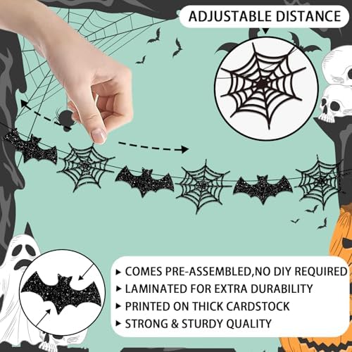 Biswiter Halloween Banner Decorations with Bat and Spider