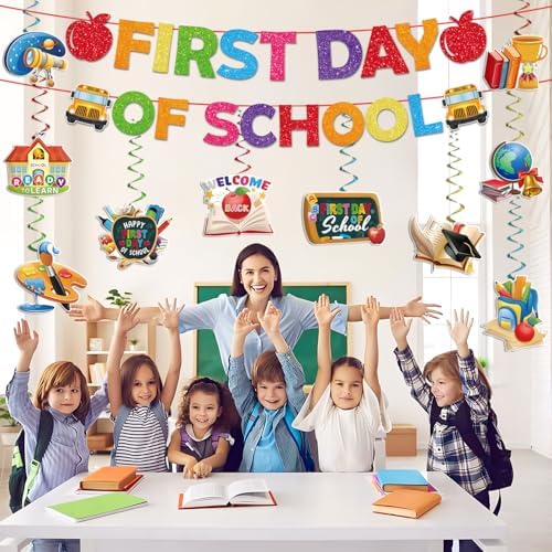 Back to School Decorations Banner Set with Hanging Swirls