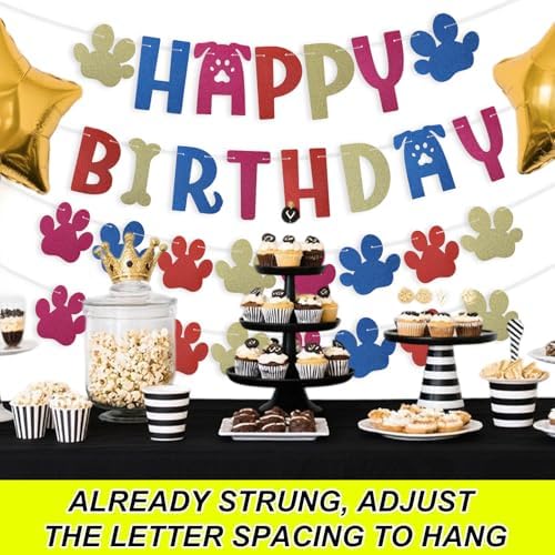 Dog Paw Birthday Banner with Letters and Cartoon Design