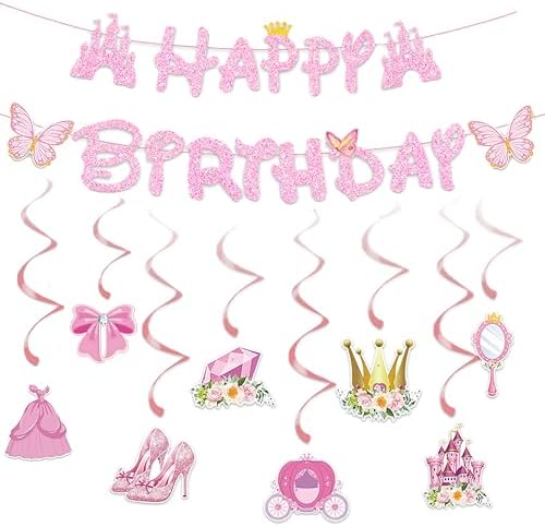 Pink Princess Birthday Banner for Girls Party Decor