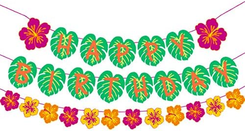 Hawaiian Party Happy Birthday Banner for Tropical Luau Decorations