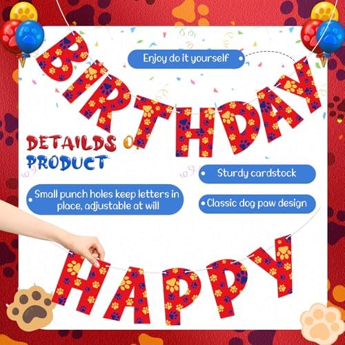 Dog Paw Birthday Banner Red Cartoon Party Decoration