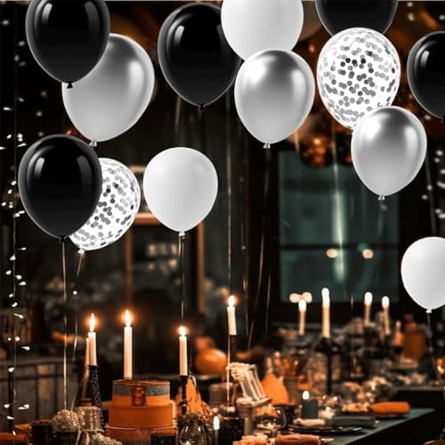 Black and Silver Birthday Party Decorations Set
