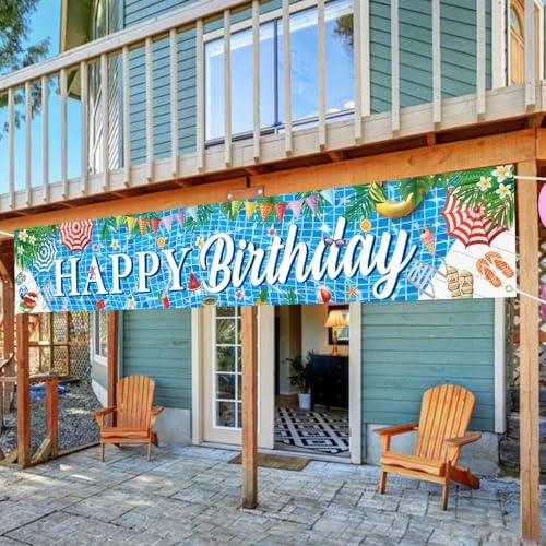 Large Happy Birthday Pool Party Banner