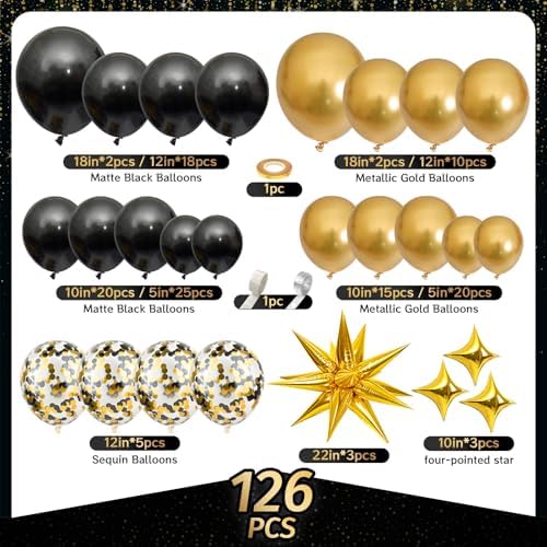 Black and Gold Balloon Arch Kit 126 Pieces