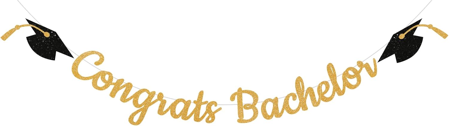 Gold Glitter Bachelor Graduation Banner for Class of 2025