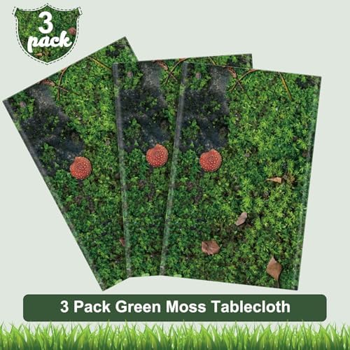 Tiamon 3 Pcs Green Moss Tablecloth for Forest Themed Parties