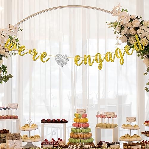 Were Engaged Banner Gold Glitter Engagement Party Decor