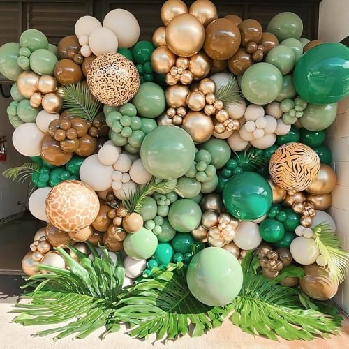 Sage Green Brown Balloon Garland Kit with Jungle Themes