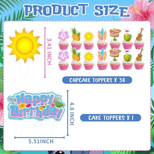 Hawaii Party Decor Kit with Birthday Banners and Cupcake Toppers