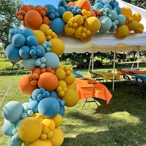 Retro Blue Yellow Orange Balloons 12 Inch Party Decoration