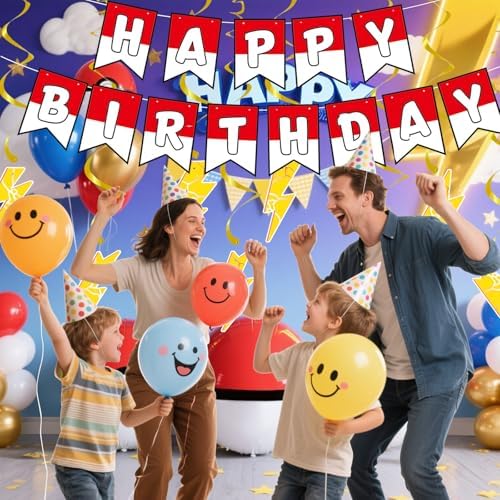 Cartoon Birthday Banner Set 8pcs Lightning Hanging Swirls Party Decorations