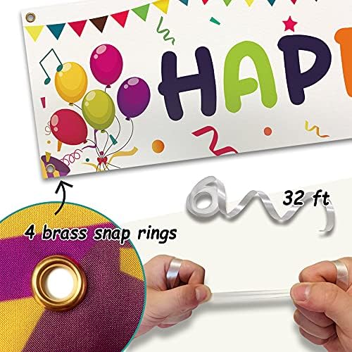 Large Happy Birthday Yard Banner with Hanging Rope and Brass Grommets