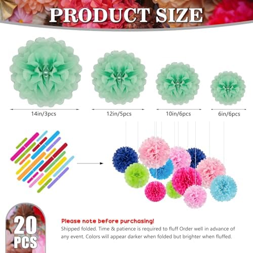 Light Green Tissue Paper Pom Poms 20 Piece Set