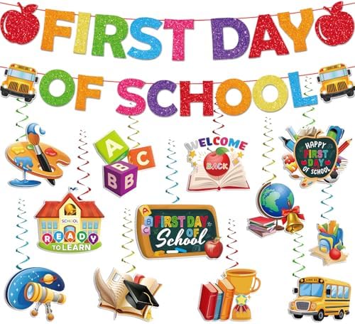 Back to School Decorations Banner Set with Hanging Swirls