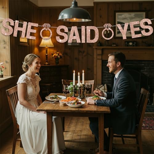 Glitter Rose Gold She Said Yes Pre-Strung Banner
