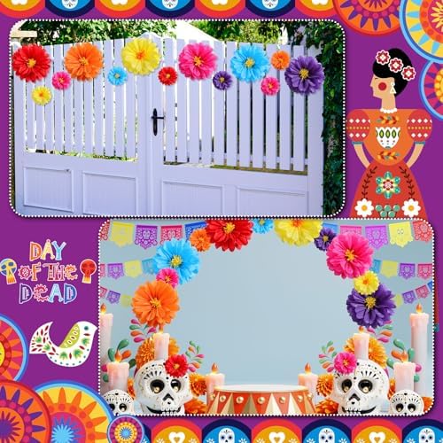 24 Pcs 10 20 Inch Giant Mexican Fiesta Paper Flowers