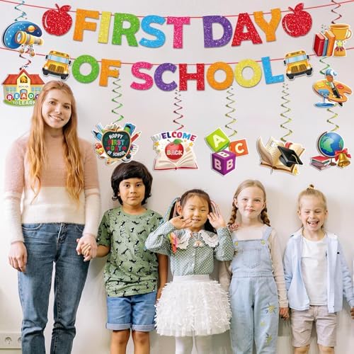 Back to School Decorations Banner Set with Hanging Swirls