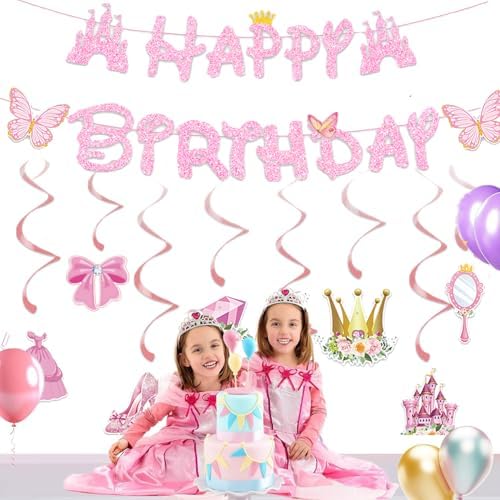 Pink Princess Birthday Banner for Girls Party Decor