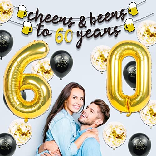 60th Birthday Decorations for Men with Gold Balloons