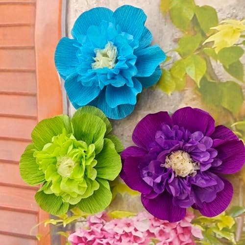 Rainbow Crepe Paper Flowers for Decorations Pack of 9