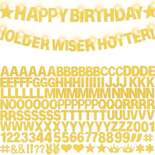 Glitter Gold Birthday Banner Kit DIY Decor 167 Pieces