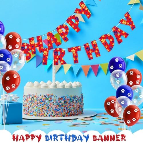 Dog Paw Birthday Banner Red Cartoon Party Decoration