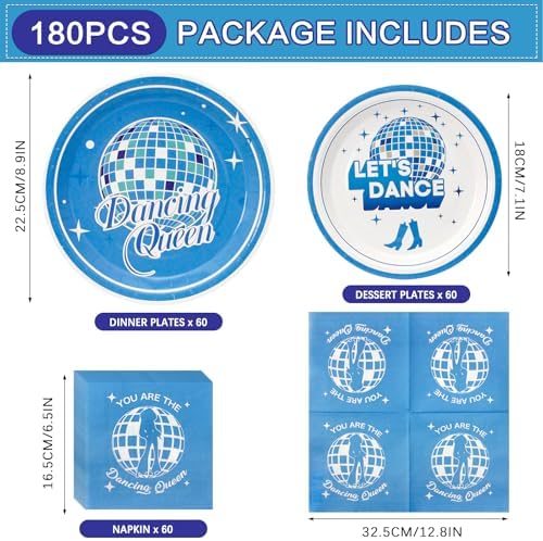 180PCS Dancing Queen Party Plates Napkins Set