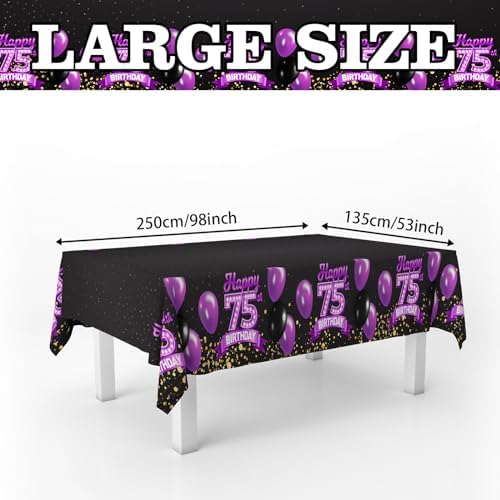 75th Birthday Tablecloth Purple Black Rectangle 53x104 Inches