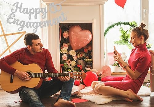 Happy Engagement Banner Silver Party Decorations for Engaged Parties