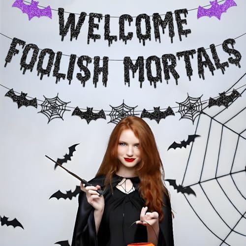 Biswiter Halloween Banner Decorations with Bat and Spider