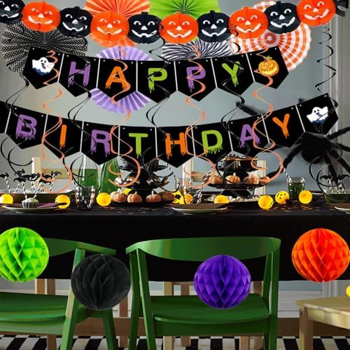 Halloween Birthday Decorations Paper Fans Pom Poms Streamers Garland