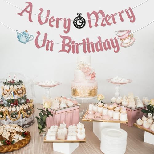 A Very Merry UnBirthday Banner Rose Gold Glitter