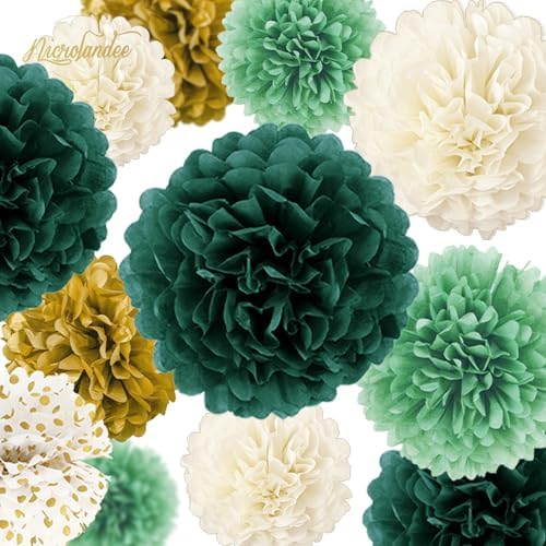 NICROLANDEE Green Tissue Pom Poms - 12PCS for Weddings and Parties