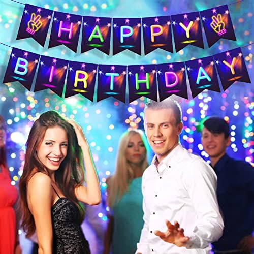 Neon Glow Happy Birthday Party Banner