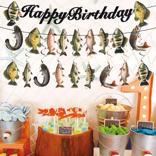 JINGAOFUN Fishing Birthday Decorations Set