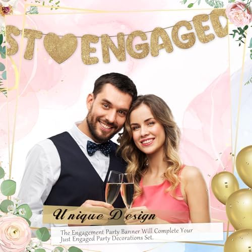 Breling Just Engaged Banner Glitter Engagement Decor