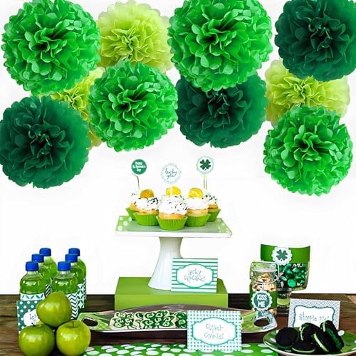 Green Tissue Paper Pom Poms Flowers Decorations 12 Pcs