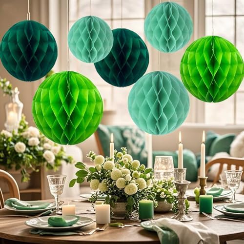 Green Paper Honeycomb Flower Balls 12 Pcs
