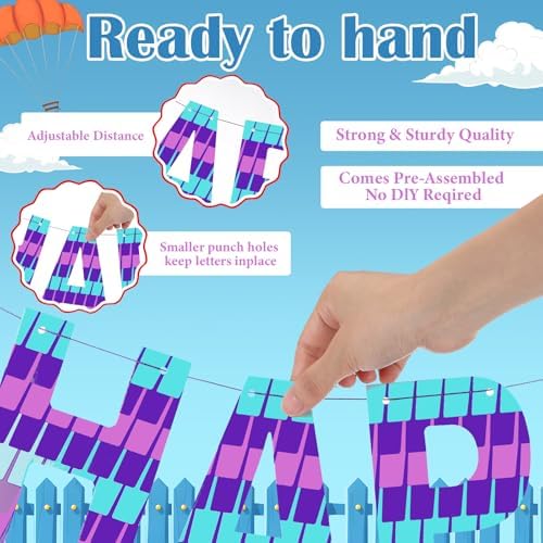 Video Game Birthday Banner Blue Purple Pre-Strung Party Decoration