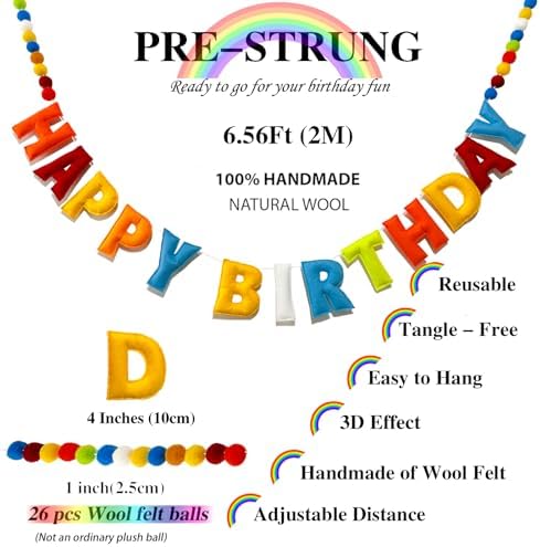 Pre-Strung Happy Birthday Banner with Wool Balls