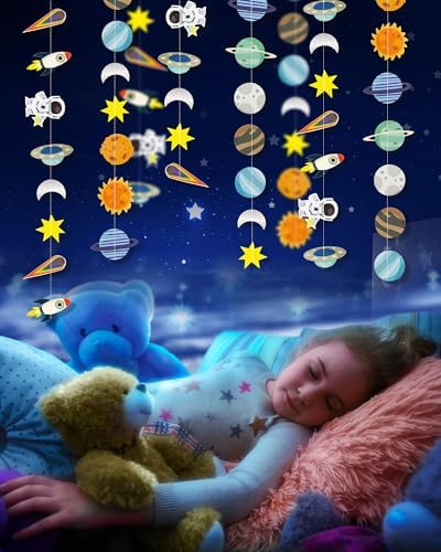 Galaxy Solar System Hanging Banner with Rockets and Stars