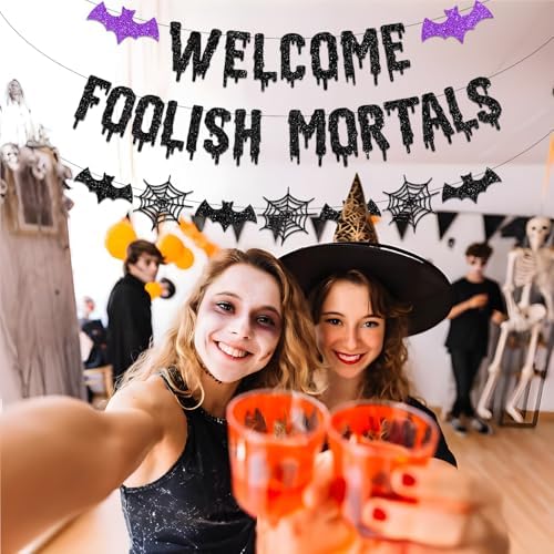 Biswiter Halloween Banner Decorations with Bat and Spider