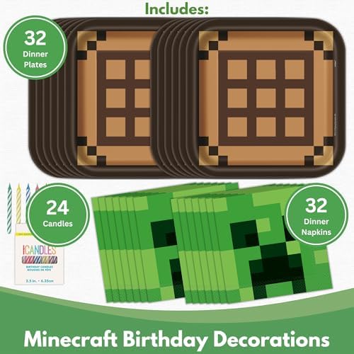Unique 32 Minecraft Plates and Napkins Set
