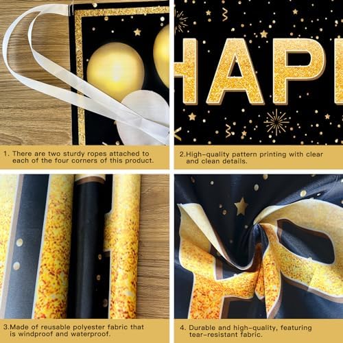 Happy Birthday Banner Decorations - Jumbo 118x20 Waterproof Polyester Sign