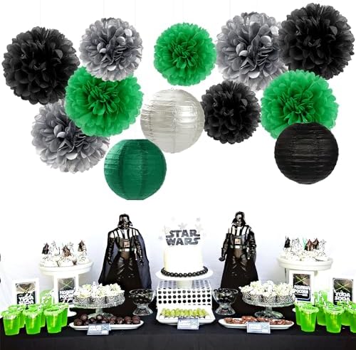Hugfond Green-Black Silver Party Decorations Kit 15PCS