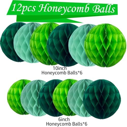Green Paper Honeycomb Flower Balls 12 Pcs